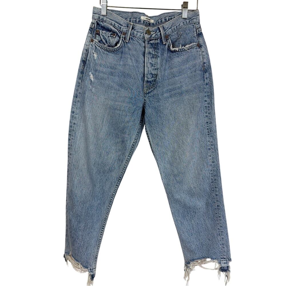 GRLFRND Blue Distressed Denim Jeans with Frayed Hem Size 27
